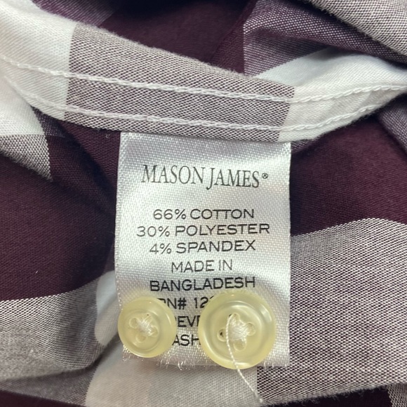 Mason James Men's Long Sleeve Stretch Button Down Shirt Size XXL Maroon/White - Picture 7 of 13